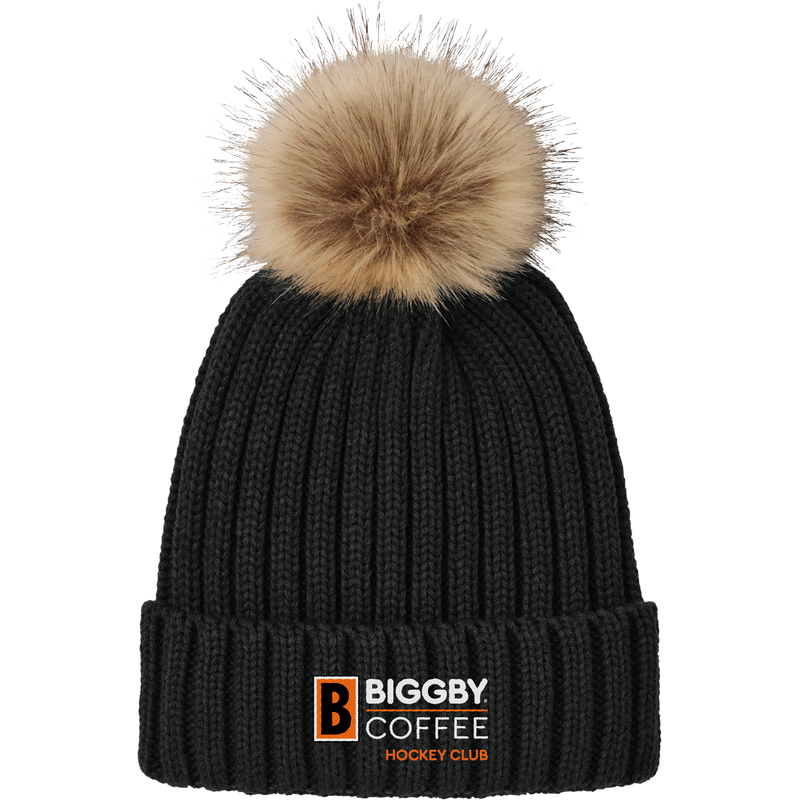 Biggby Coffee Hockey Club Faux Fur Pom Beanie